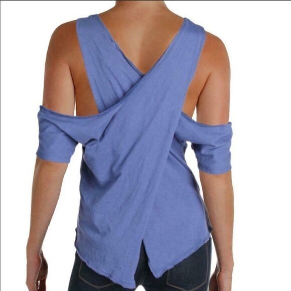 Free People Cold Shoulder Taurus Tee Blue Purple - Picture 11 of 11